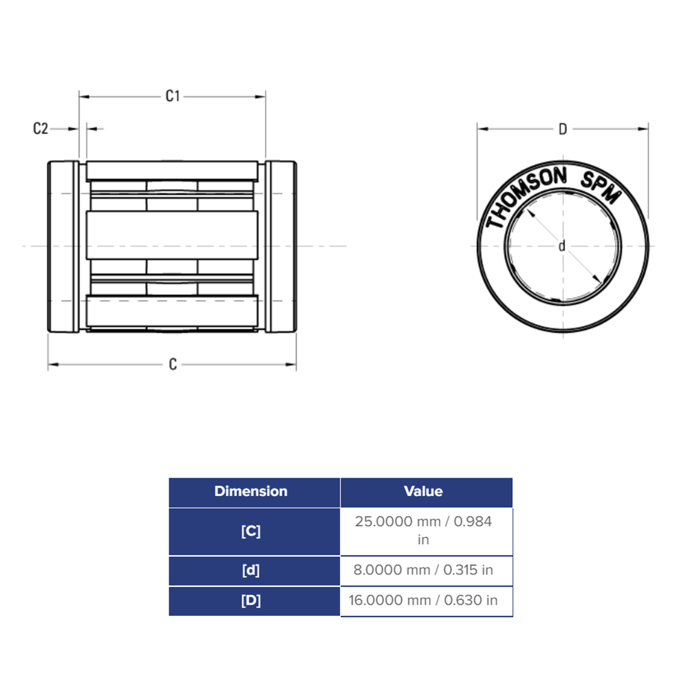 SPM08 THOMSON BALL BUSHING SPM SERIES 8MM CLOSED LINEAR BEARING SELF ALIGNING 69.7 LBF